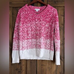 Liz Claiborne Pink & White Ombre Cable Knit V-Neck Sweater